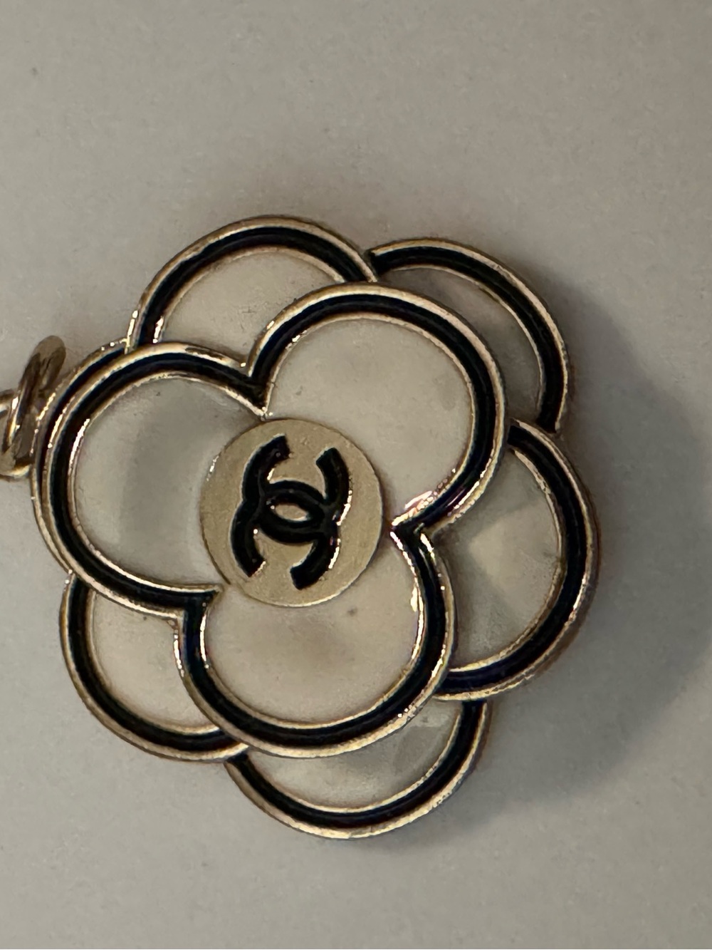 Up cycled CHANEL Gold-Tone White Camellia CC Pendant